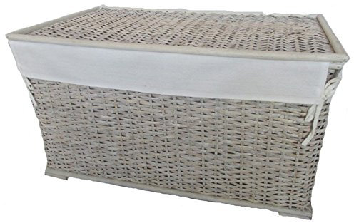 fantasie d oriente Cesto Baule PORTABIANCHERIA Vimini Rattan Bianco Shabby Chic CM 78X44X45 H Porta Biancheria