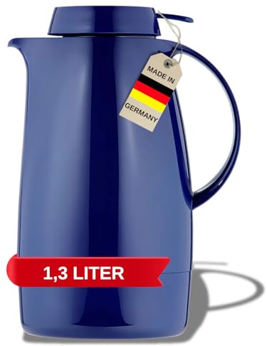 Helios Servitherm - Bouteille Isotherme - Bleu foncé - 1,3 l - 6 h - Garde Les Boissons Chaudes et Froides - Utilisation à Une Main - Design Robuste pour café et thé