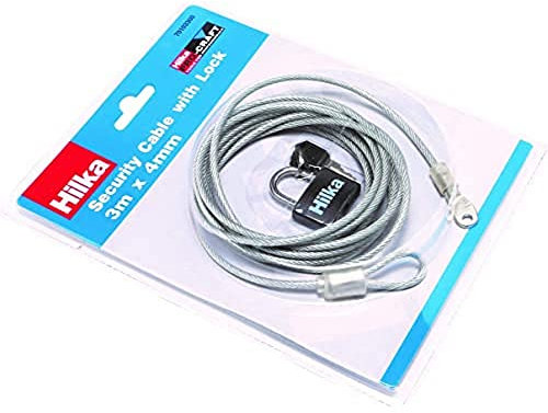 Hilka 70103300 3m x 4mm Security Cable with Lock - Silver