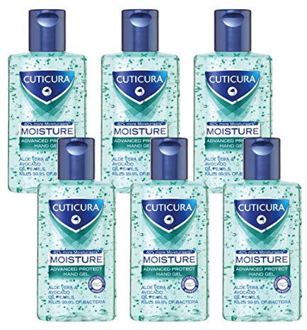 CUTICURA Moisture Anti Bacterial Hand Gel, 6x100ml PACK. Quick Drying. Kills 99.9% Bacteria with Anti Viral Action. Personal & Commercial Use. Prevent the Spread of Germs