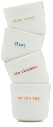 Keith Brymer Jones - Word Range - Ceramic Set of 4 Egg Cups - Gift Boxed - What Came First the Chicken or the Egg