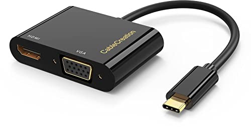 CableCreation USB C to HDMI VGA Adapter, Type C to VGA to USB C Thunderbolt 3 for Dual Monitor Adapter Compatible with iPhone 15 Plus/15 Pro Max, Galaxy S22 Ultra, MacBook Pro 2020, iPad Pro 2020