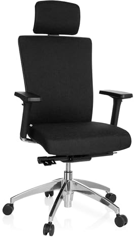 hjh OFFICE 657401 Profi Bürostuhl Astra LUX Stoff Schwarz Drehstuhl mit Lordosenstütze, Armlehnen höhenverstellbar