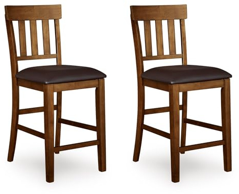 Signature Design by Ashley Ralene Traditional 26 Counter Height Faux Leather Seat Barstool, 2 Count, Brown
