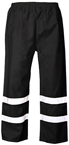 MyShoeStore Hi Vis Viz 2 Band PU Over Trousers High Visibility Waterproof Safety Work Wear Reflective Tape Stripe Elasticated Waistband Bottoms Workwear Pants Plus Big Size S-4XL