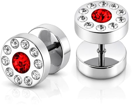 Soul-Cats® 2 pièce Fakeplugs Faux Plug Goujon Fake Plug Zircon Strass Violet Rose Noir Blanc, Farbe:Rouge