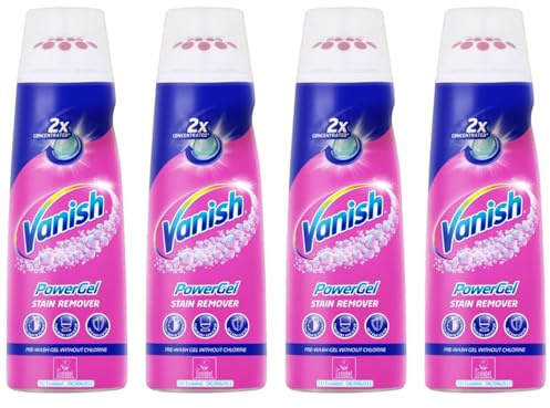 Vanish Pre-Treat PowerGel Stain Remover, 200ml, Pack of 4, 2x Concentrated Formula, Fights Stubborn Grass, Mud, Make-up Stains and More, Safe on Everyday Coloured and White Fabrics