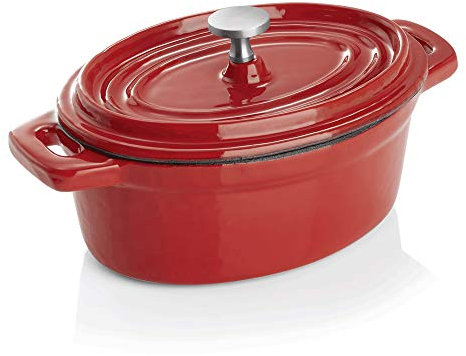 WAS Cocotte Ovale 3525 120 en Fonte émaillée avec Couvercle Rouge 12 x 9 x 5 cm