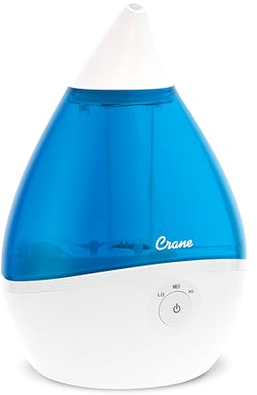 Crane Droplet Ultrasonic Small Air Humidifiers for Bedroom and Office, 0.5 Gallon Cool Mist Humidifier for Plants and Home, Humidifier Filters Optional, Blue and White