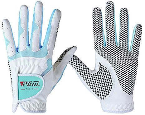PGM Women's Golf Glove One Pair, Improved Grip System, Cool and Comfortable (White Blue, S)
