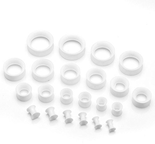 PiercingJak 22pcs 8G-3/4 ultra Thin Soft Silicone Double Flared Flexible Flesh Tunnel Plugs Ear Stretching Plug Gauge Kit Hollow Body Piercing