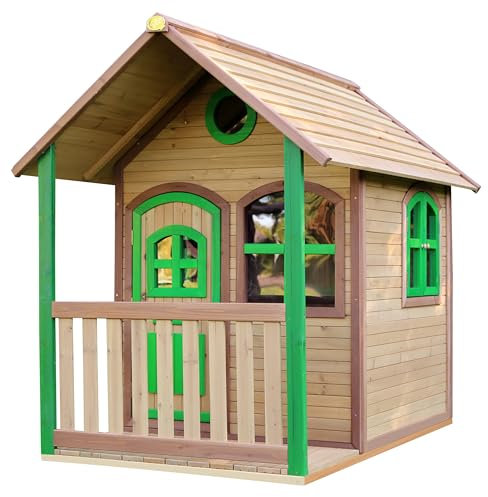 AXI Alex Casa Bambini in legno FSC | Casetta da gioco per giardino/esterno in marrone & verde | Casetta da giardino con portico per bambini