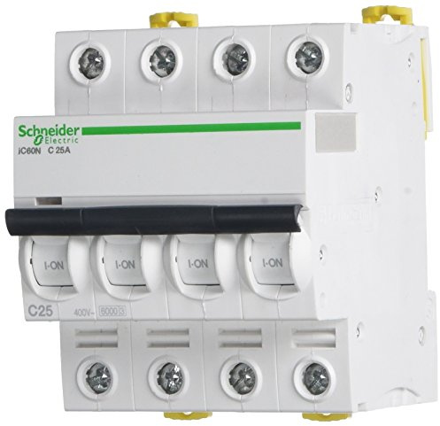 Schneider electric a9 F74425 iC60 N disjoncteur, acti9, Courbure C, 4P, 85 mm hauteur x 72 mm largeur x 78.5 mm profondeur, 25 A Courant, 50/60 Hz, Blanc