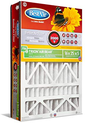 BestAir AB1625-11R AC Furnace Air Filter, 16 x 25 x 5, MERV 11, Fits 100%, For Trion Air Bear, Supreme, Skuttle, GeneralAire, Source1 & Ultravation Models, Pack of 1