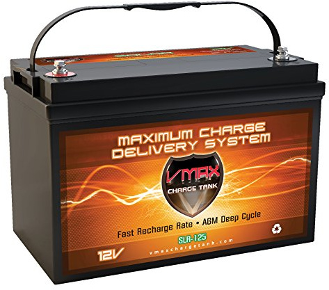 VMAXSLR125 AGM deep cycle 12V 125AH battery for Use with gas or electric power backup generator or smart charger for off grid power systems