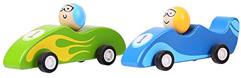 Bigjigs Toys Pull Back Racing Car (Pack of 2 - Green and Blue)