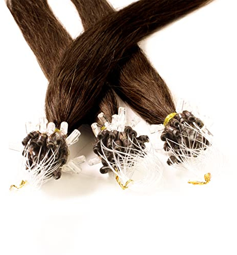 hair2heart Microring Extensions Echthaar glatt - 25 Strähnen 1g 40cm 6/3 dunkelblond gold