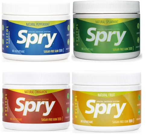 Spry Fresh Natural Xylitol Chewing Gum Dental Defense System - Aspartame-Free, Sugar-Free, Non-GMO, Gluten-Free (Variety Pack, 100 Count - Pack of 4)
