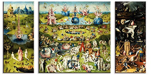 1art1 Hieronymus Bosch - Der Garten Der Lüste, 1500, 3-Teilig Bilder Leinwand-Bild Auf Keilrahmen | XXL-Wandbild Poster Kunstdruck Als Leinwandbild 130 x 70 cm