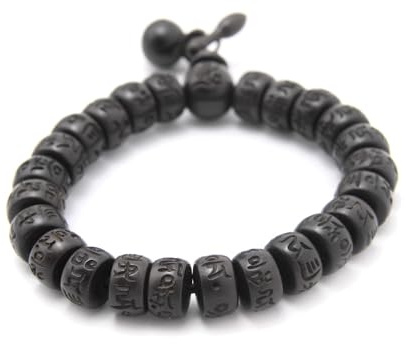 agathe création - Bracelet - Chapelet Bouddhiste - Perles en Bois de jujubier sculpté - Terminé par 2 Objets (MUYU) Servant à la prière - Perles diamètre 12,5 mm - Bouddha - Fait Main