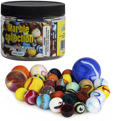 My Toy House Glass Marbles with Portable Container (Assorted Sizes and Colors)