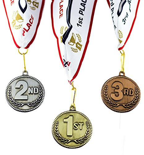 All Quality 1st 2nd 3rd Place High Relief Award Medals - 3 Piece Set (Gold, Silver, Bronze) Includes Custom Designed Neck Ribbon