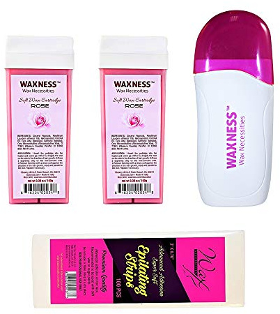Waxness Roll-On Wax Kit with Cartridge Heater – Soft Wax System for Sensitive Skin, Includes 2 Rose Wax Cartridges & Strips – Professional Use – Made in Italy
