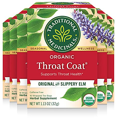 Traditional Medicinals Tea, Organic Throat Coat, Supports Throat Health, 96 Tea Bags (6 Pack)