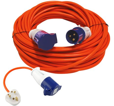 Netagon 10M Heavy Duty Extension Lead Cable with Hook Up Adaptor - 240V 16amp Mains Power, High-Vis Orange, Ideal for Camping, Caravan, Campervan & Motorhome Use (10M Extension Cable, UK Hook Up)