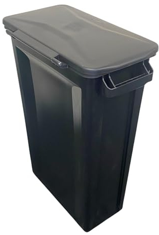 Chabrias Ltd 87 Litre Slim Bin Recycling Container, Space Saving Design, Rectangular for Home, Office, Kitchen – Commercial Product Vented Slim Waste Receptacle Bin (1, Black & Black Hinged Lid)