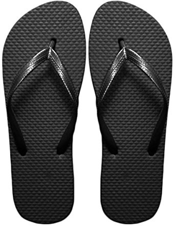 SUGAR ISLAND® Unisex Ladies Girls Mens Summer Beach FLIP Flop Pool SHOES-BLK-7/8 Black