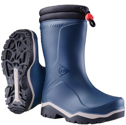 DUNLOP Blizzard kids – Bottes de neige pour garçons et filles – Bottes d'hiver Imperméable - Doublure chaude – 100% étanches et chaudes - Isolé – Bleu/Gris/Noir - Pointures 32