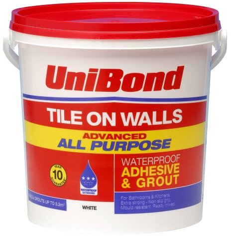 UniBond Tile on Walls Advanced all Purpose Ready Mixed Waterproof Adhesive/Grout Trade Bucket - White