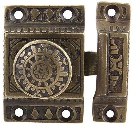 A29 Cabinet Latch, Solid Brass, Windsor Design, Antique Brass Finish