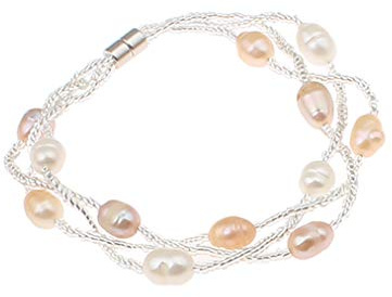Treasure Bay Pulsera de perlas cultivadas de agua dulce para mujeres y niñas, color blanco, negro, rosa y multicolor, One Size, Perla de agua dulce, nailon, Perla
