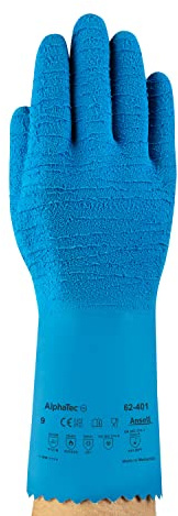 Ansell VersaTouch 62-401 Natural rubber latex gloves, chemical & liquid protection, Blue, Size 10 (Pack of 6 pairs)