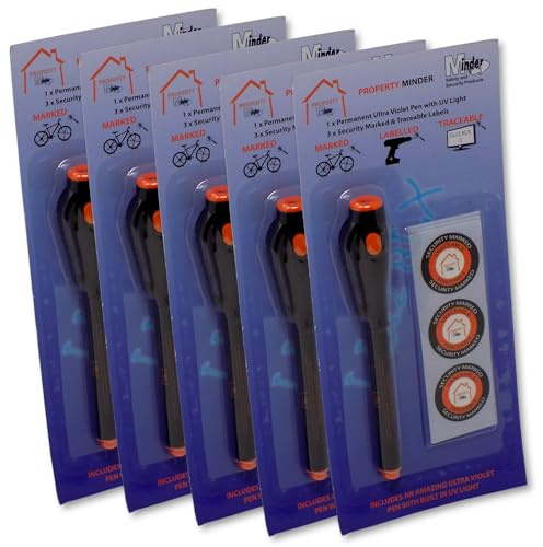 Minder Property Marking Pens - Including 5 x Invisible UV Ink Covert Marker Pens and Warning Stickers