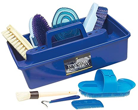 LINCOLN COMPLETE GROOMING KIT IN BLUE FOR HORSES TACK TRAY & BRUSHES