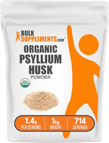 BulkSupplements.com Organic Psyllium Husk Powder - Psyllium Husk Powder for Baking, Fiber Supplement - Gluten Free, 1.4g per Serving, 1kg (2.2 lbs) (Pack of 1)