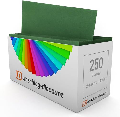 umschlag-discount - 250 Briefumschläge, Grün, Dunkelgrün, Waldgrün, DIN lang = 220 x 110 mm, Abziehstreifen, mit Abziehstreifen