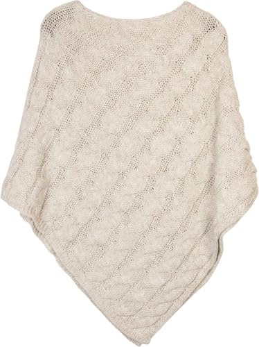 styleBREAKER Poncho de Punto con Trenzas, Poncho de Punto de Cuello Redondo, Punto Grueso, para Mujeres 08010040, Color:Beige