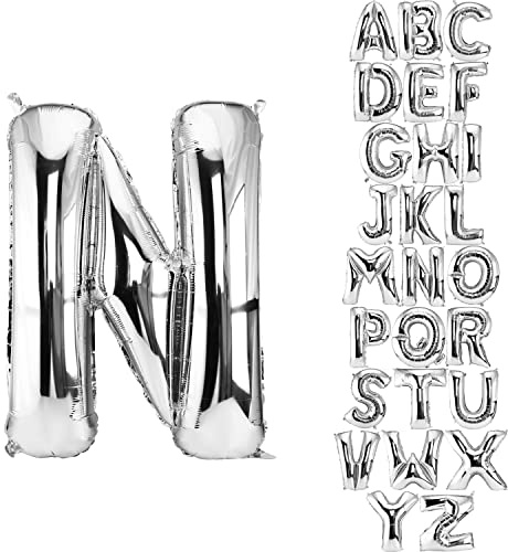 DekoRex Folienballon Silber 40cm Luftballon Geburtstag Hochzeit Deko (Buchstabe N)