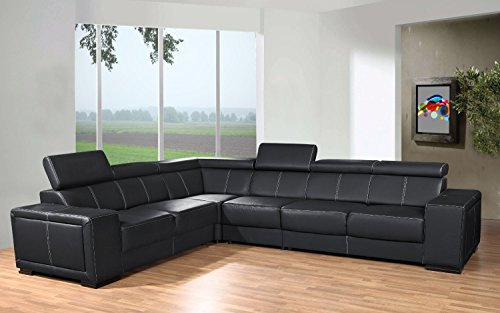 Tendencio Canapé d'angle 6 Places CAARIA Noir Simili Cuir Moderne avec têtières réglables