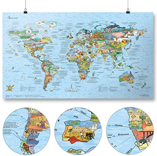 Travel Map by Awesome Maps - Mapa del mundo ilustrado para aventureros y exploradores - reescribible - 97.5 x 56 cm