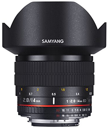 Samyang 14/2,8 Objektiv DSLR Canon EF AE manueller Fokus automatischer Blendenring Fotoobjektiv, Weitwinkelobjektiv schwarz