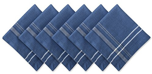 DII French Stripe Tabletop Collection Farmhouse Style Dining Table Linen Napkin Set, 20x20, Blue Chambray, 6 Piece