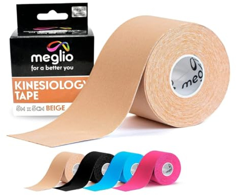 Meglio Kinesiology Tape 5cm x 5m, Beige, Waterproof Sports & Physio KT Tape | Sports tape & physio tape for knee, ankle, shoulder, back. 5cm KT tape, kinetic muscle strapping, hypoallergenic, latex free