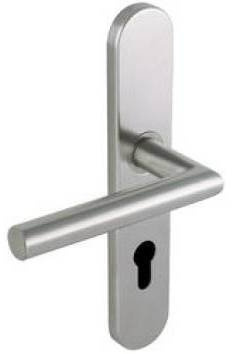 Vachette LINOX 493 Set de Poignée de Porte sur Grande Plaque, Béquille Coudée 90° - Version Clé I pour Porte d’Entrée, Cave, Bureau, Garage, Entraxe 195 mm, Pose Facile, Acier Inoxidable