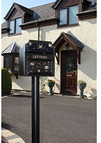 'Finsbury English Rose' Post Box with Rear Locking Access Door Including 92cm Tall Steel Stand for Mounting