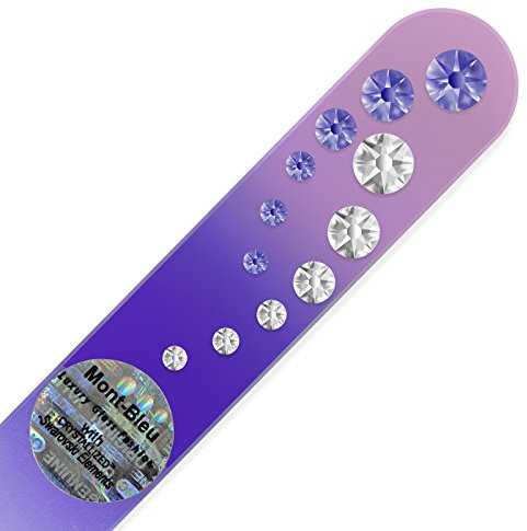 Mont Bleu lime à ongle en verre ornées à la main de cristaux de Swarovski® | Véritable verre trempé tchèque, garantie à vie, lime à ongles fait main en cristal